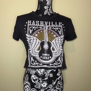 Black Nashville Graphic Crop Top